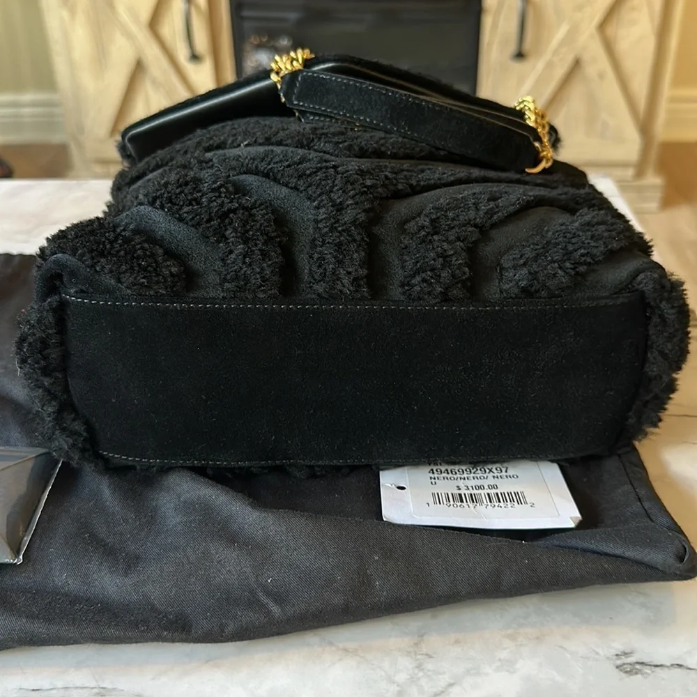 Authentic Yves Saint Laurent Black Loulou Suede & Shearling Shoulder Bag